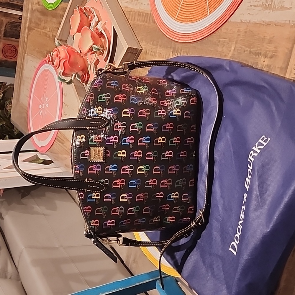 Dooney & Bourke Black Handbag Multicolor 1975DB Logo Monogram NWOT